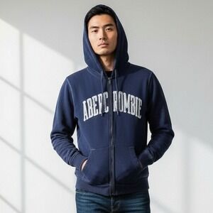 Abercrombie‎ Hoodie Men L Navy Blue Adirondack Heritage Zip Up Sweatshirt Preppy